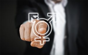 Ein Genderzeichen mit männlichem, weiblichen und Transgendersymbol wird angeschaltet wie ein An-/Aus-Knopf